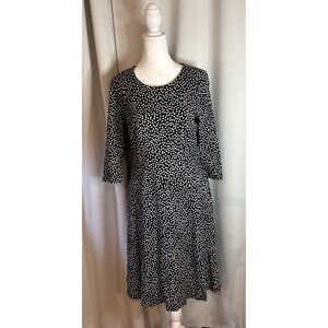 Lands' End Dress Small 6-8 Womens Navy Polka Dot Stretch Knee Length Half Sleeve
